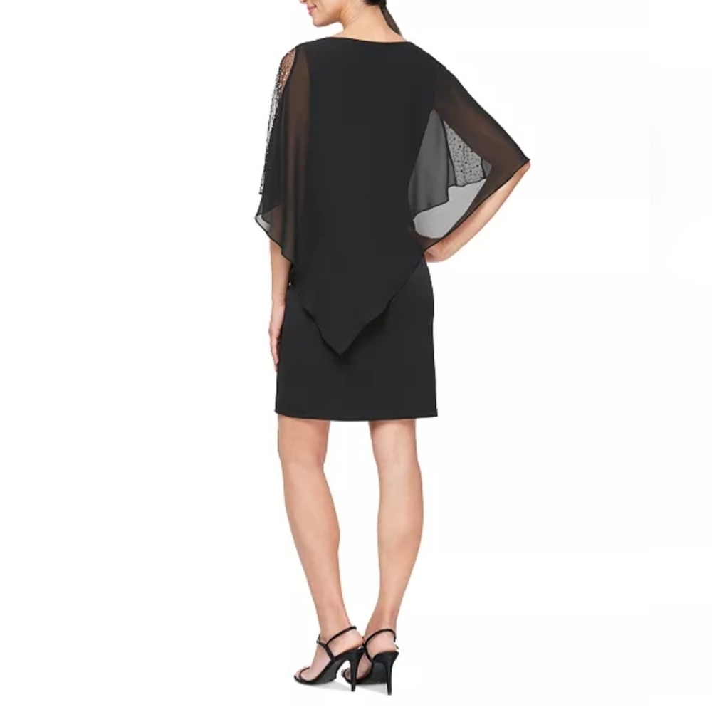 Ignite Evenings Black Chiffon Caped Cocktail Dress 10 - Picture 2 of 10